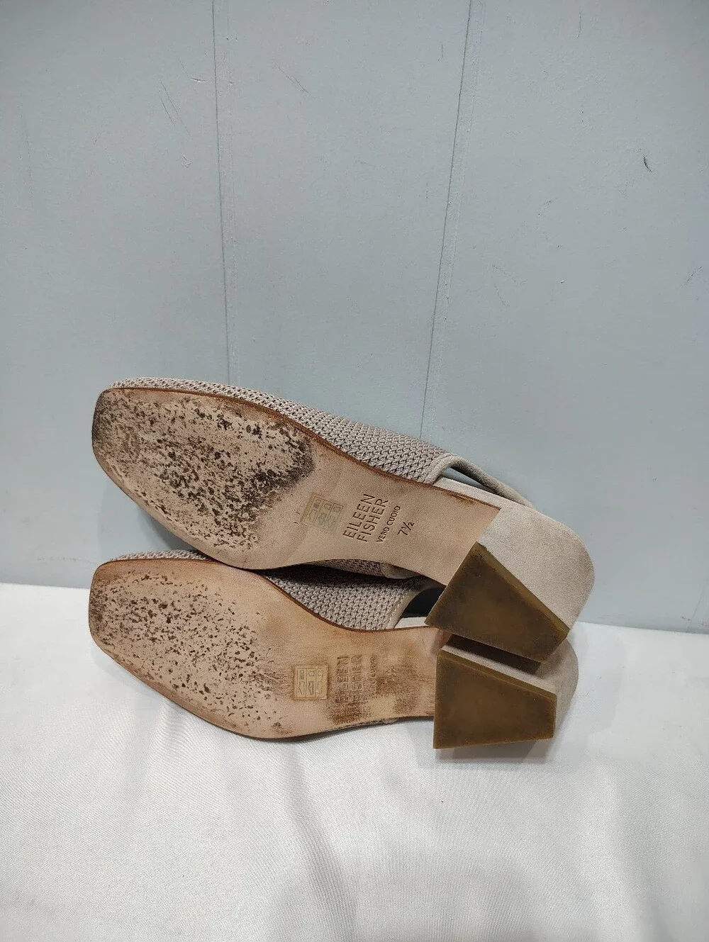 Eileen Fisher Vasa Taupe Recycled Stretch Knit Slingback Block Heels 7.5